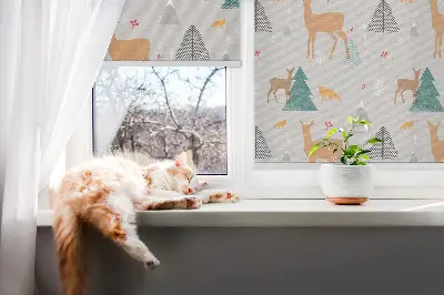 Blackout roller blind with roe deer in the forest print
