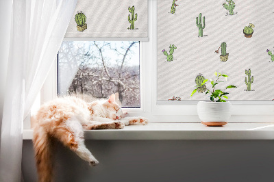Fabric roller blind with cacti print