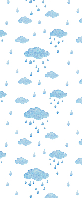 Blackout roller blind with a clouds and rain pattern
