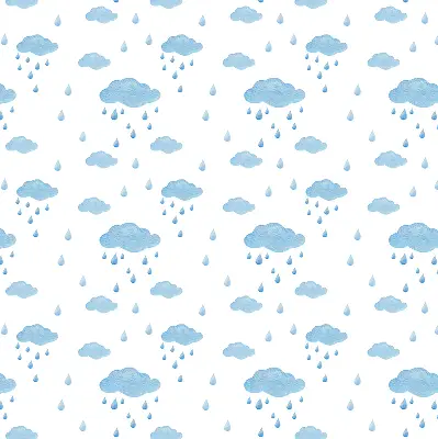 Blackout roller blind with a clouds and rain pattern