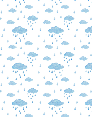 Blackout roller blind with a clouds and rain pattern