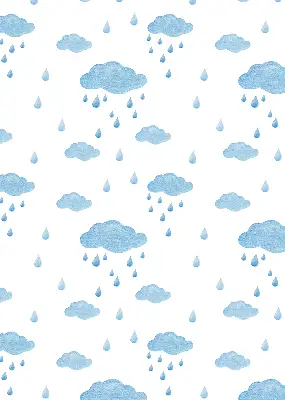 Blackout roller blind with a clouds and rain pattern