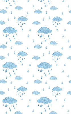 Blackout roller blind with a clouds and rain pattern