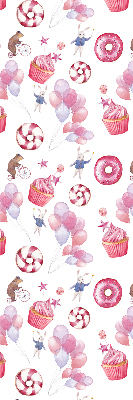 Blackout roller blind for window Pink balloons, donuts, and bunnies