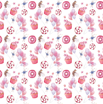Blackout roller blind for window Pink balloons, donuts, and bunnies