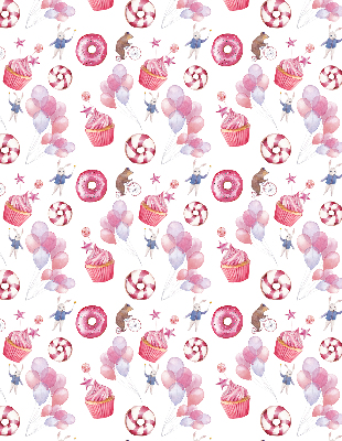 Blackout roller blind for window Pink balloons, donuts, and bunnies