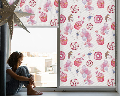 Blackout roller blind for window Pink balloons, donuts, and bunnies