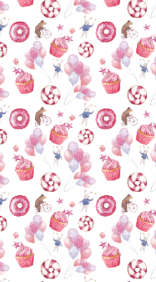 Blackout roller blind for window Pink balloons, donuts, and bunnies