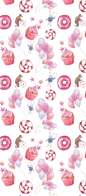 Blackout roller blind for window Pink balloons, donuts, and bunnies