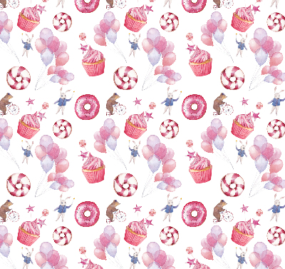 Blackout roller blind for window Pink balloons, donuts, and bunnies