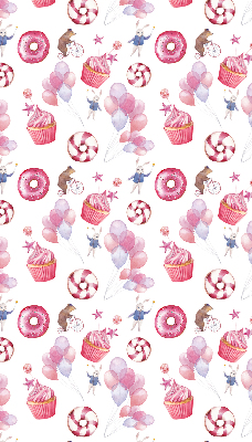 Blackout roller window blind pink balloons, donuts, and bunnies print