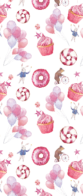 Blackout roller blind for window Pink balloons, donuts, and bunnies