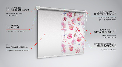 Blackout roller blind for window Pink balloons, donuts, and bunnies