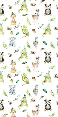 Fabric roller blind for window with animals and plants pattern