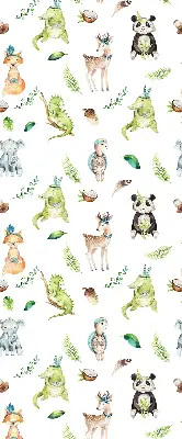 Fabric roller blind for window with animals and plants pattern