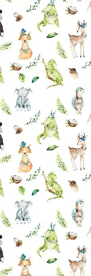 Fabric roller blind for window with animals and plants pattern