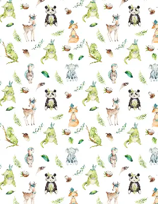 Fabric roller blind for window with animals and plants pattern