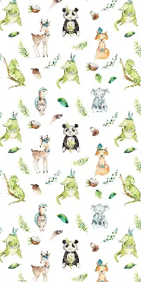 Fabric roller blind for window with animals and plants pattern