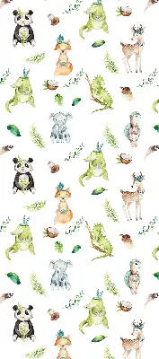 Fabric roller blind for window with animals and plants pattern