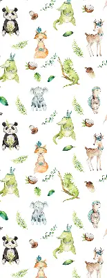 Fabric roller blind for window with animals and plants pattern