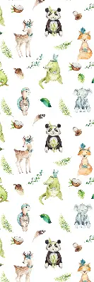 Fabric roller blind for window with animals and plants pattern