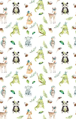 Fabric roller blind for window with animals and plants pattern