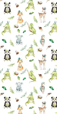 Fabric roller blind for window with animals and plants pattern
