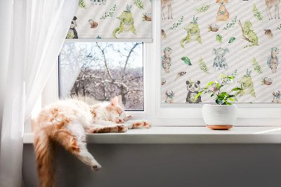 Fabric roller blind for window Animals and plants