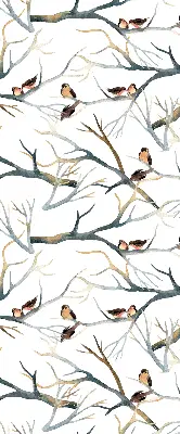 Blackout roller blind with birds on a tree print