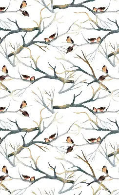 Blackout roller blind with birds on a tree print