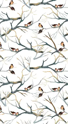 Blackout roller blind with birds on a tree print