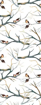 Blackout roller blind with birds on a tree print