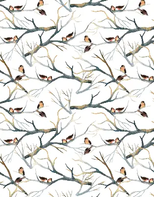 Blackout roller blind with birds on a tree print