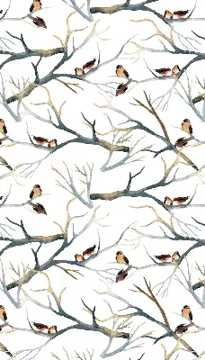 Blackout roller blind with birds on a tree print