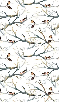 Blackout roller blind with birds on a tree print