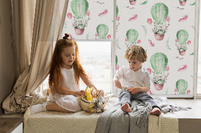 Fabric roller blind for window Green balloons