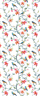 Fabric roller blind for window with bird on a branch design