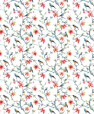 Fabric roller blind for window with bird on a branch design