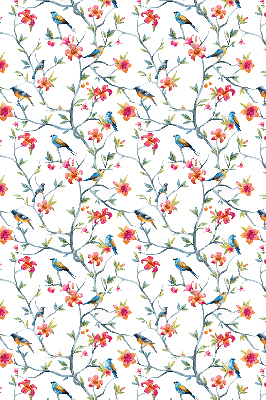 Fabric roller blind for window with bird on a branch design