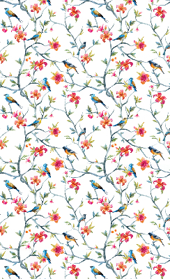 Fabric roller blind for window with bird on a branch design