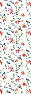 Fabric roller blind for window with bird on a branch design