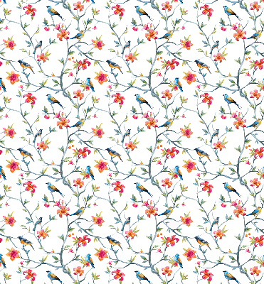 Fabric roller blind for window with bird on a branch design