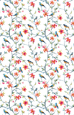 Fabric roller blind for window with bird on a branch design