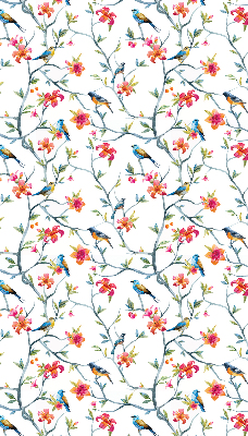 Fabric roller blind for window with bird on a branch design