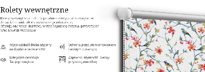 Fabric roller blind for window with bird on a branch design