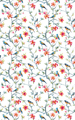Fabric roller blind for window with bird on a branch design