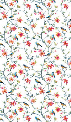 Fabric roller blind for window with bird on a branch design