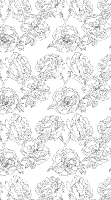 Blackout roller blind for window with drawn roses pattern