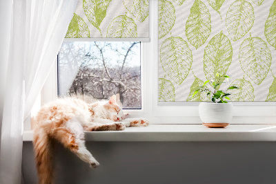 Fabric roller blind for window Lime leaves