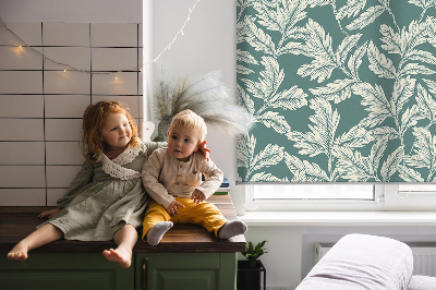 Blackout roller window blind leaf pattern wallpaper
